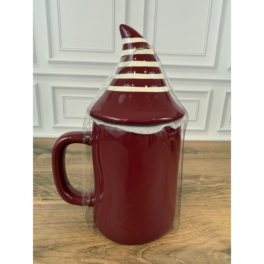 NEW Rae Dunn "Hello Fall" LL Maroon Lidded Gnome Mug 8" Tall - Picture 3 of 7